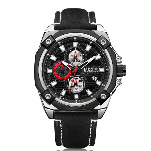 

MEGIR Men Luminous Quartz Watch With Leather Strap
