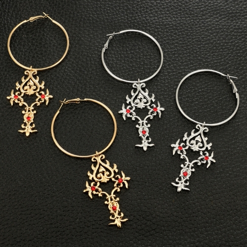 

Личность Длинные серьги Урожай Крест Eardrop Intersperse с красным драгоценным камнем для украшения и украшения Collocation