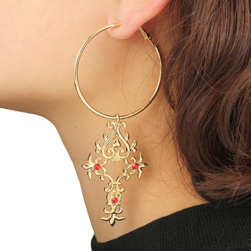 

Personality Long Earrings Vintage Cross Eardrop Intersperse with Red Jewel for Decoration and Adornment Collocation