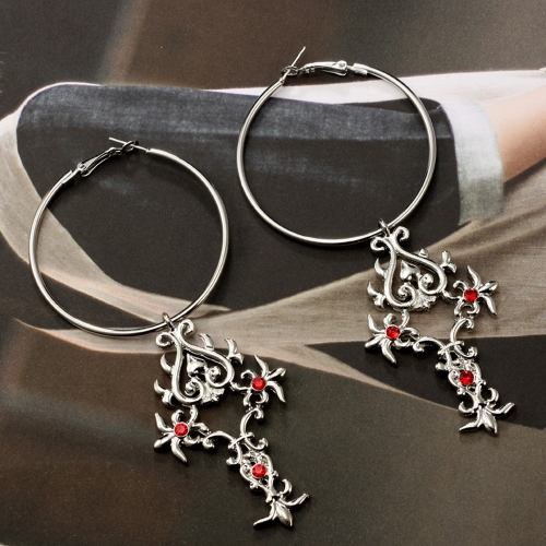 

Personality Long Earrings Vintage Cross Eardrop Intersperse with Red Jewel for Decoration and Adornment Collocation