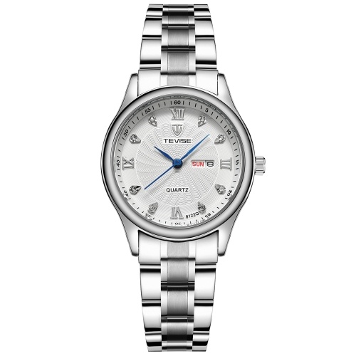 

TEVISE 8122Q Women Watch Кварцевый ремень из нержавеющей стали Простой наручные часы Life Водонепроницаемый календарь Модные повседневные женские часы