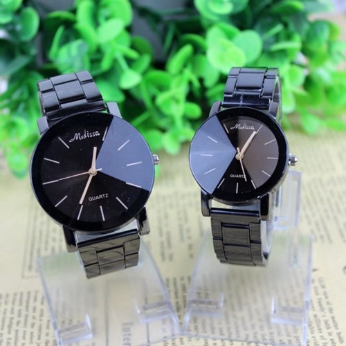

Stylish Distinctive Couples Black Steel Strip Quartz Watch Plush Band