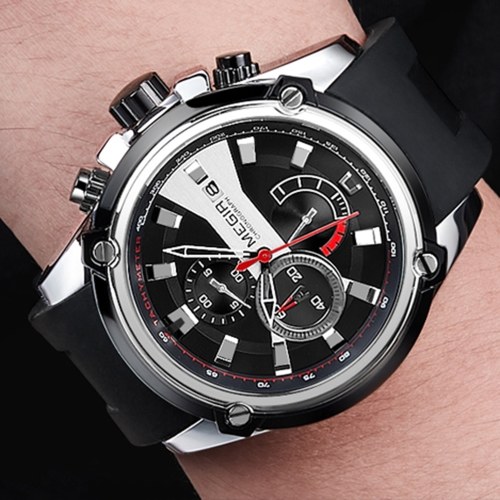 

MEGIR 2086 Watch Men Sport Chronograph Silicone Strap Quartz Movement Watch