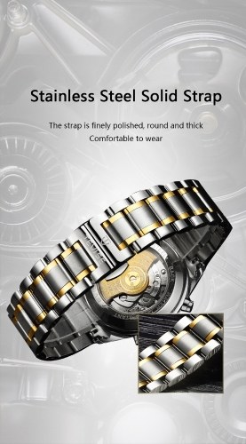 

TEVISE T820A Business Men Automatic Mechanical Watch Moon Phase Time Display Fashion Casual Stainless Steel Strap 3ATM Waterproof Male Wristwatch