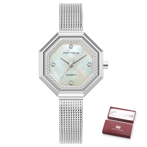 MINI FOCUS Women Quartz Watch Octagon Case Women's Fashion Watches with Crystal Diamonds Steel Mesh Strap 3ATM Waterproof Female Wristbands for Business & Daily Life (Box Packaged)
MINI FOCUS Women Quartz Watch Octagon Case Women's Fashion Watches with Crystal Diamonds Steel Mesh Strap 3ATM Waterproof Female Wristbands for Business & Daily Life (Box Packaged)