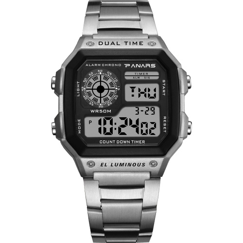 

PANARS Men Digital Sports Watch Dual Time Mode Male Business Watches Date Week Alarm Clock Backlight Count Down 50M Waterproof Men's Fashion Wristband for Daily Life Work Men's Gifts