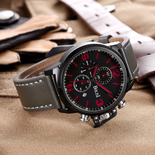 

Bolisi Fashion Casual Quartz Watch 3ATM Water-resistant Men Watch Genuine Leather Wristwatch Male Calendar Timer