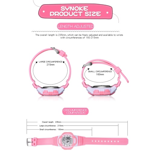 

SYNOKE Sport Children Wrist Watches LED Digital Stopwatch Alarm Luminous Water Resistant Girl Boy Watch