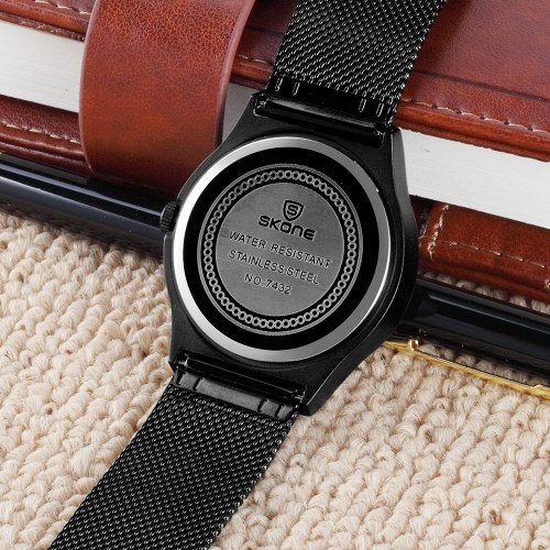 

SKONE 7432 Simple Men Watch Steel Mesh Strap Quartz Movement Watch Waterproof Casual Clock Wristwatch for Male