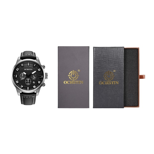 

OCHSTIN 3ATM Water Resistant Men Genuine Leather Strap Analog Quartz Watch Excellent Man Wristwatch with Calendar