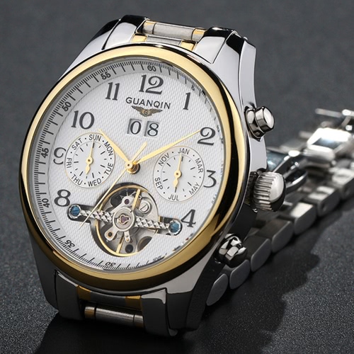 

GUANQIN Luxury Brand Sapphire Business Men Automatic Mechanical Wristwatch Waterproof Genuine Leather Male Casual Watch with sub-d