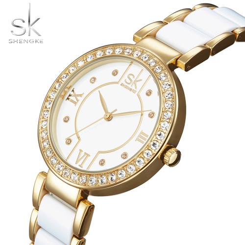 

SK Luxury Diamond Ceramic Like Band Женские часы Кварц Водонепроницаемость Элегантные женские повседневные наручные часы Feminio R