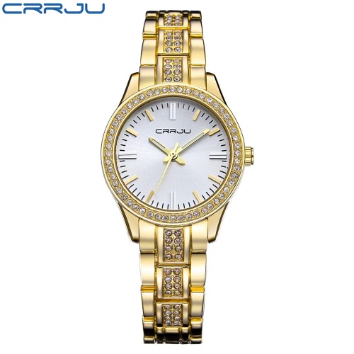 

CRRJU Luxury Diamond Steel Band Women Watches Quartz Business Watch