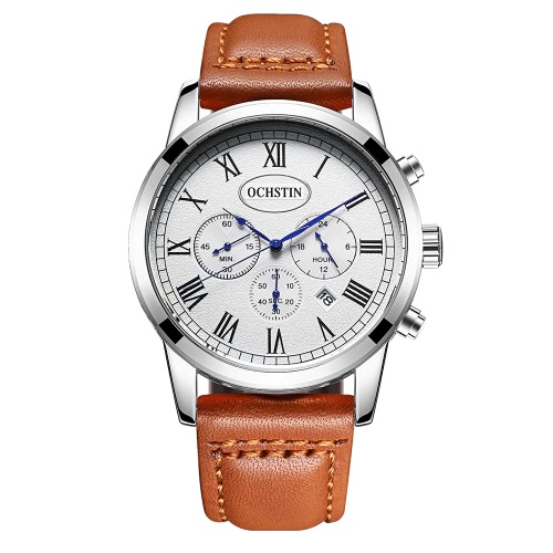 OCHSTIN Antique Vintage de luxe en cuir véritable Quartz Montre-bracelet Chronographe à l'eau Montre décontractée Masculino Relogio + Box