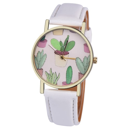 

OKTIME Fashion Leather Band Mini Cactus Pattern Quartz Vogue Women Watch