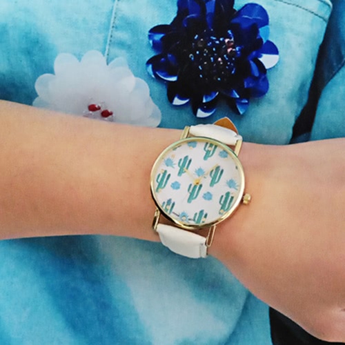 

PAPHITAK New Fashion Cactus Quartz Leather Belt Cacti Women Wrist Watch