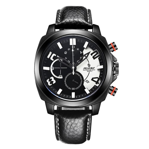 

SENORS Men Quartz Watches 3ATM Water-resistant Sport Watch Genuine Leather Band Wristwatch Male Relogio Musculino