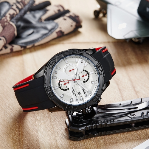 MEGIR Fashion Sport Silicone Men Watches 3ATM Water-resistant Quartz Luminous Man Wristwatch Chronograph Calendar