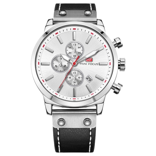 

MINI FOCUS Модные натуральные кожаные мужские часы Кварц 3ATM Водонепроницаемый светящийся повседневный мужской наручный календарь