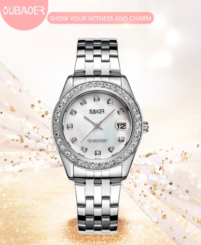 

OUBAOER Fashion Luxury Stainless Steel Women Watches Quartz 3ATM Water-resistant Casual Woman Wristwatch Calendar