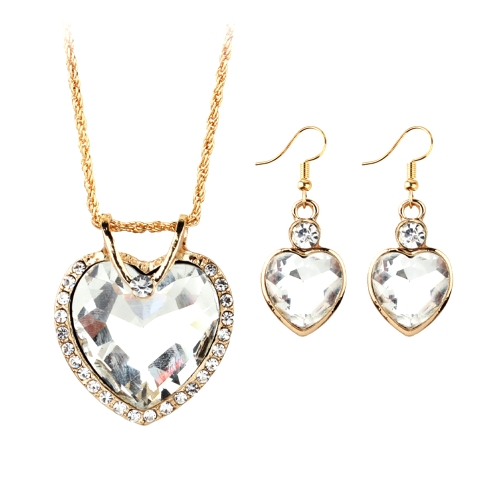 

Gold Plated Jewelry Set for Women Crystal Heart Necklace Earrings Jewelry Wedding Accessories