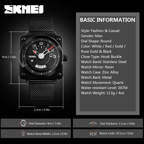 

SKMEI Fashion Stainless Steel Quartz Men Watches 3ATM Water-resistant Casual Man Wristwatch Male Date