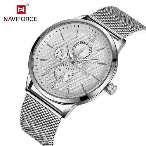 

NAVIFORCE NF3003 Men Watch Brand Stylish Waterproof Stainless Steel 24 Hour Date Week Display Adjustable Buckle Quartz Watch
