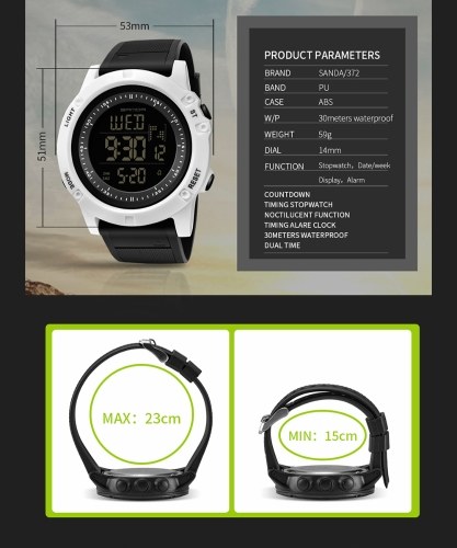 

SANDA 372 Electronic Sport Watch Men Waterproof Watches Digital LED Back Light Wristwatch for Male Clock