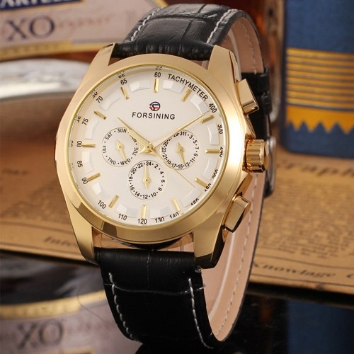

FORSINING Fashion Calendar Date Week Leather Band Watch Men Automatic Mechanical Wristwatch