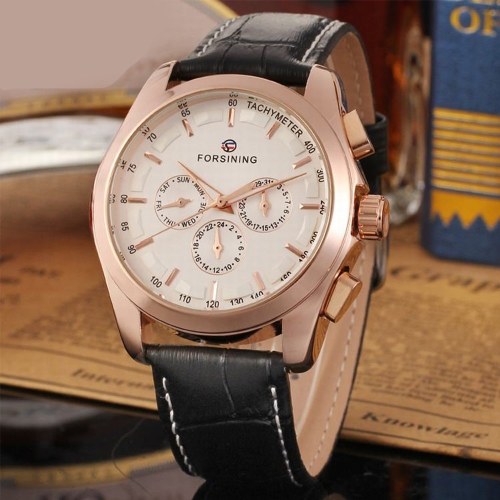 

FORSINING Fashion Calendar Date Week Leather Band Watch Men Automatic Mechanical Wristwatch