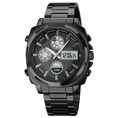 SKMEI 1673 Quarz Digitale Elektronische Herrenuhr Stilvolle Multifunktions Dual-Display Armbanduhr 30M Wasserdicht Business Casual Uhr Stoppuhr/LED Leuchtend/Alarm/Datum/Woche/Stündlicher Glockenschlag