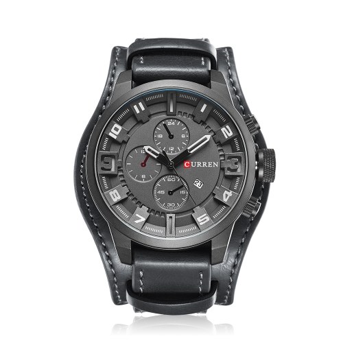 Curren Männer Sport Quarzuhr Mode Kalender Uhren Big Dial Lederband Armbanduhr