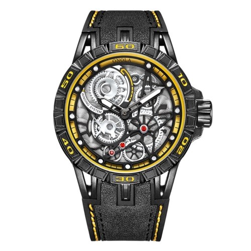 

Men's Quartz Watch Leather Band 3ATM Hollow-out Design Wristwatch for Men Boys