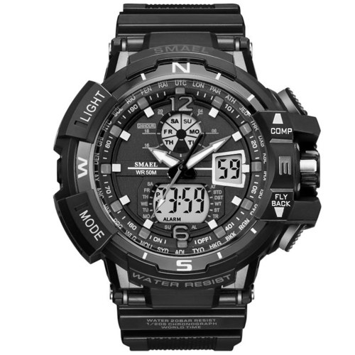 

SMAEL 1376C Outdoor Waterproof Sport Men Wrist Watch Multifunctional Quartz+Electronic Dual-display Watch with Luminous/Alarm/Week/Stopwatch/Hourly Chime