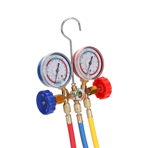 3 Way Refrigerant Gauge AC Diagnostic Manifold Freon Gauge Set for R134A R12 R22 R502 Refrigerants with Couplers and Acme Adapter 