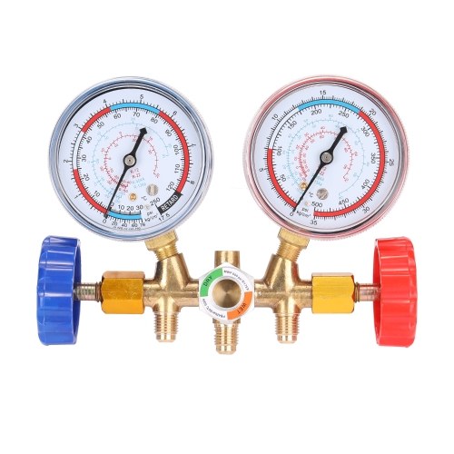 3 Way Refrigerant Gauge AC Diagnostic Manifold Freon Gauge Set for R134A R12 R22 R502 Refrigerants with Couplers and Acme Adapter 