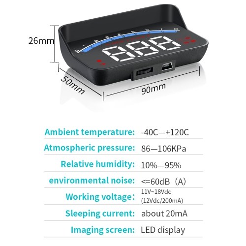 Universal M6S Car Head up Display ODB II Speedometer Tachometer Speed/Water Temperature/Voltage LED Head Up Display Projector Auto Truck SUV RV 3.5 