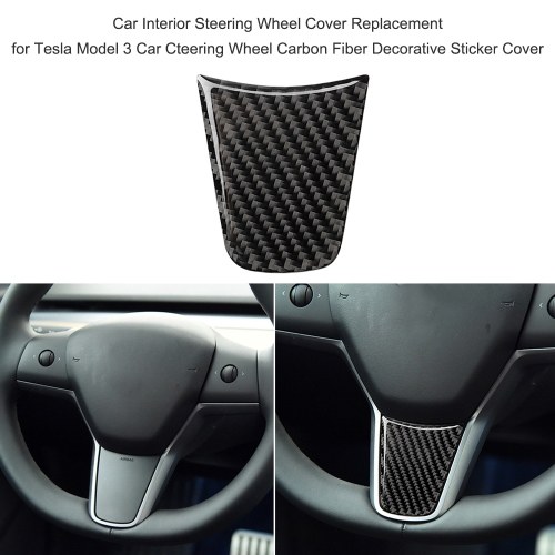 Car Interior Steering Wheel Cover Replacement for Tesla Model 3 Car Cteering Wheel Carbon Fiber Decorative Sticker Cover