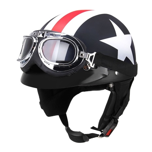 

Half Open Face Bike Helmet with Goggles Visor Scarf Biker Scooter Touring Helmet