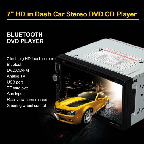 

7" Universal 2 Din HD BT Car Stereo DVD CD Player Touch Screen Radio Entertainment Multimedia USB/TF FM Aux Input TV