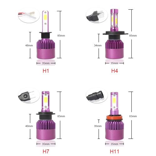Universal Auto Head Light Purple Car COB LED Lamp Bulb 6500K 40W Headlight Conversion Kits H1/H4/H7/H11