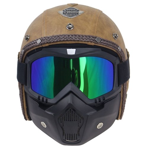 

Retro Windproof and Sandproof 3/4 Motorcycle Bike Full Face Helmet PU Leather Helmets for Harley