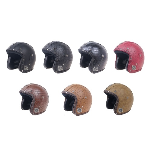 

Retro Windproof and Sandproof 3/4 Motorcycle Bike Full Face Helmet PU Leather Helmets for Harley