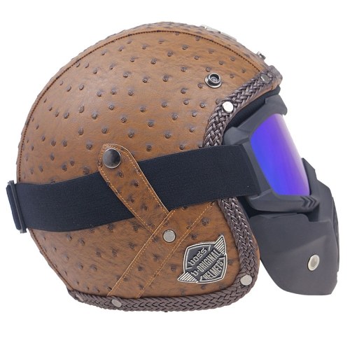 

Retro Windproof and Sandproof 3/4 Motorcycle Bike Full Face Helmet PU Leather Helmets for Harley