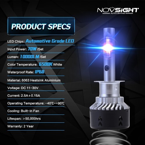 

NOVSIGHT H1 LED Car Headlights Bulbs 70W 10000LM H15 Hi/lo Driving Fog Lights H1 H4 H7 H11 9005 9006 D1 Headlamp Light D40