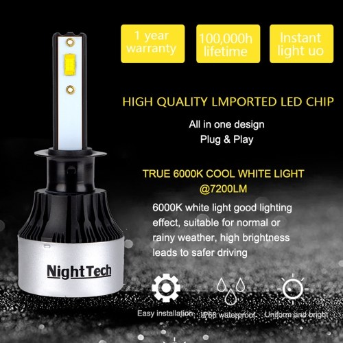 

NightTech 2PCs Car Led Head Light V8 CSP Light H4 Waterproof IP68 Car Led Driving Lamp With High Beam Dipped Headlight Switching