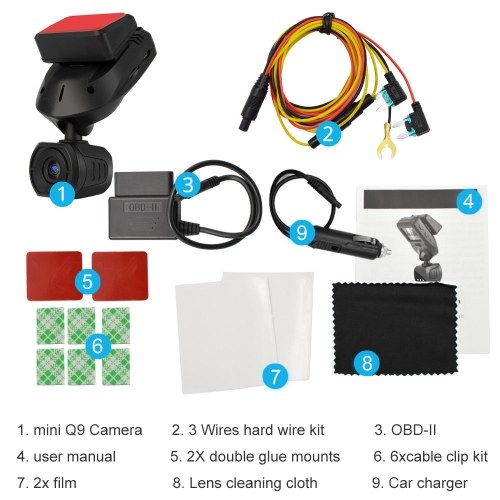 

Mini Dash Cam Q9 1.5Inch Screen Car DVR Camera With Lens Rotate 330 Degree