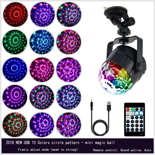 15 colores LED USB DJ Disco Ball Lumiere 5W Proyector activado por sonido