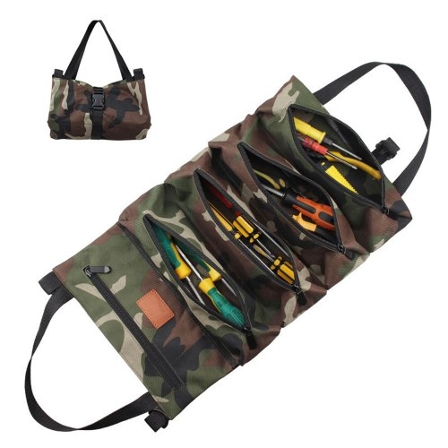 Roll-up Tool Bag Multi-Purpose Tool Roll Pouch Tool Organizer with 5 Zipper Pockets Carrier Bag