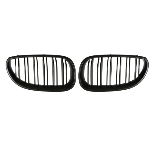 

Pair of Car Center Front Grille Grilles Matt Black with Double Line for BMW E60 2003-2009